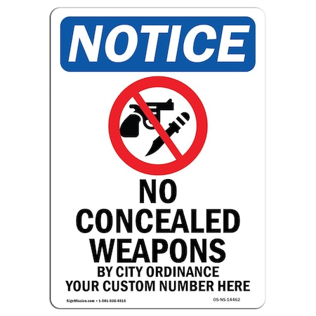 Signmission Sign, 18" H, 12" W, Rigid Plastic, No Concealed Weapons Sign, Portrait, 1218-V-14462 OS-NS-P-1218-V-14462